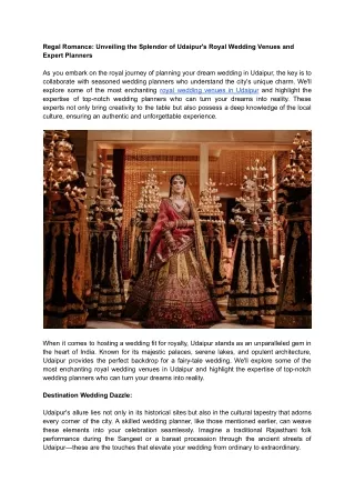 Regal Romance_ Unveiling the Splendor of Udaipur's Royal Wedding Venues and Expert Planners