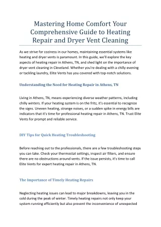 Mastering Home Comfort Your Comprehensive Guide to Heating Repair and Dryer Vent Cleaning
