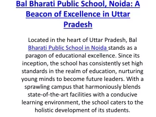Bal Bharati Public School, Noida: A Beacon of Excellence in Uttar Pradesh