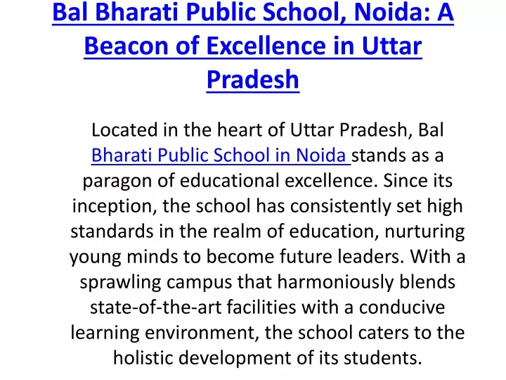 bal bharati public school noida a beacon of excellence in uttar pradesh