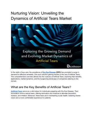 Exploring the Growing Demand and Evolving Market Dynamics of Artificial Tears