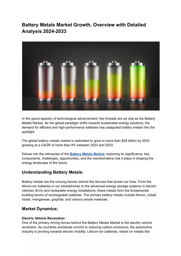 battery metals market growth overview with