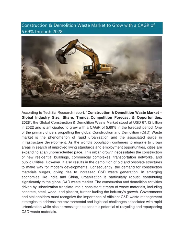 construction demolition waste market to grow with