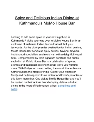 Spicy and Delicious Indian Dining at Kathmandu's MoMo House Bar