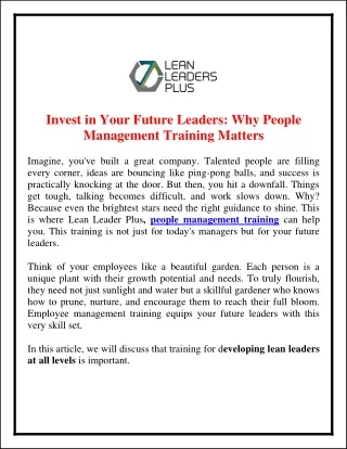 Invest in Your Future Leaders Why People Management Training Matters