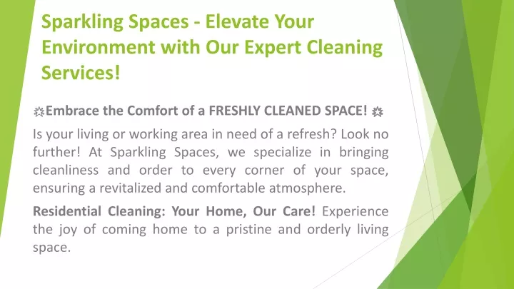 sparkling spaces elevate your environment with our expert cleaning services