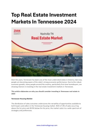 Top Real Estate Investment Markets In Tennessee 2024