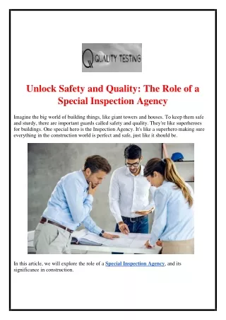 Unlock Safety and Quality: The Role of a Special Inspection Agency