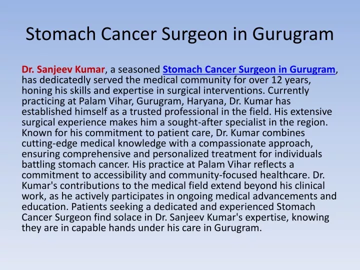 stomach cancer surgeon in gurugram