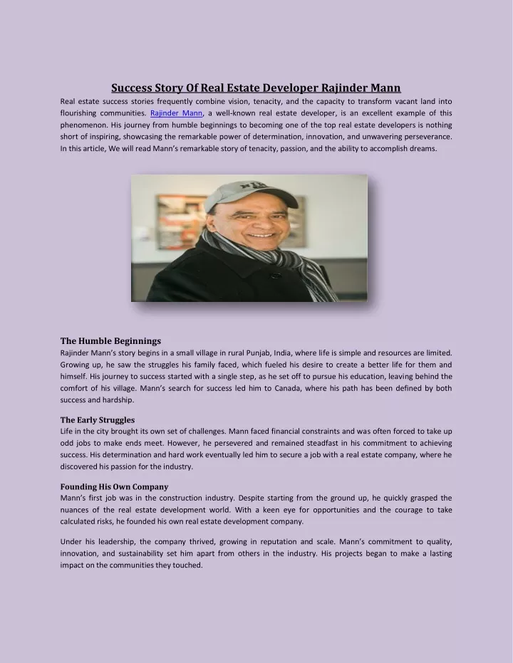 success story of real estate developer rajinder