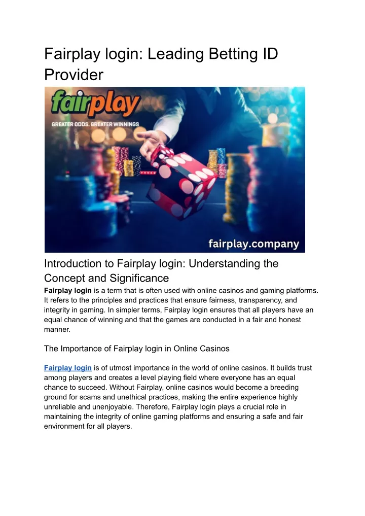 fairplay login leading betting id provider