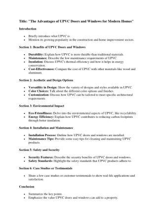 The Advantages of UPVC Doors and Windows for Modern Homes