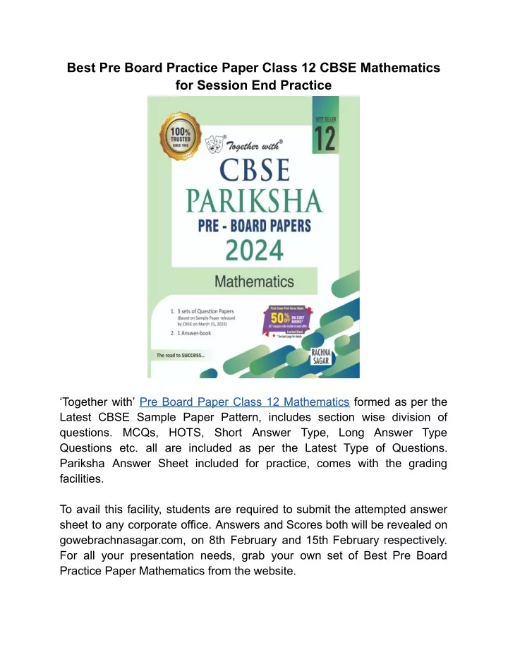 best pre board practice paper class 12 cbse