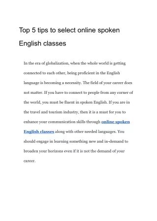 Top 5 tips to select online spoken English classes