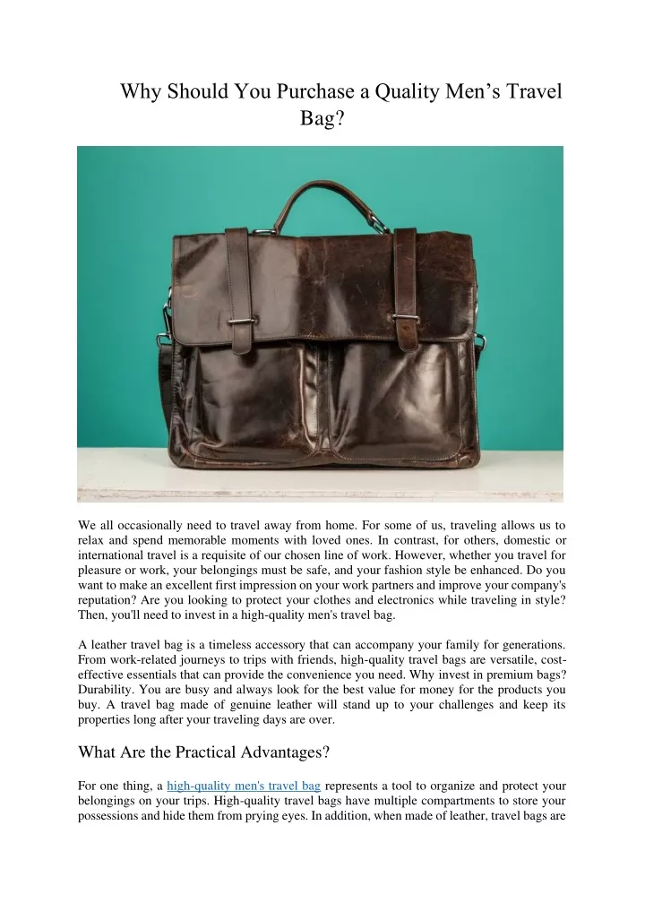 why should you purchase a quality men s travel bag