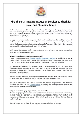 Hire Thermal Imaging Inspection Services to check for Leaks and Plumbing Issues