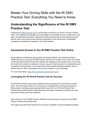 RI DMV Practice Test
