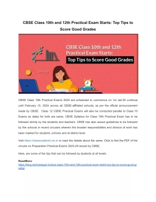 cbse class 10th and 12th practical exam starts