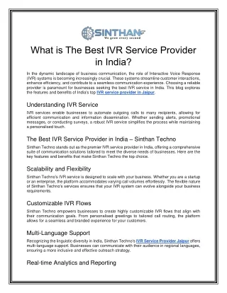 What is The Best IVR Service Provider in India