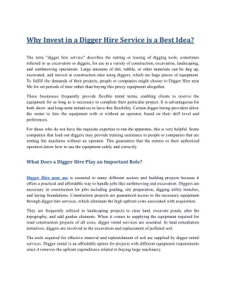 Why Invest in a Digger Hire Service is a Best Idea