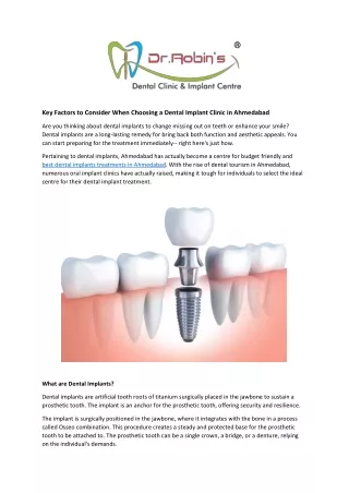 Key Factors to Consider When Choosing a Dental Implant Clinic in Ahmedabad