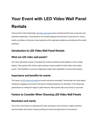 LED Video Wall Panel Rentals