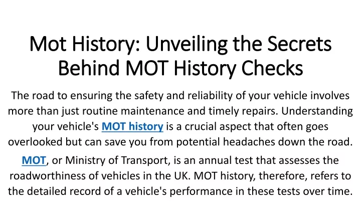 mot history unveiling the secrets behind mot history checks