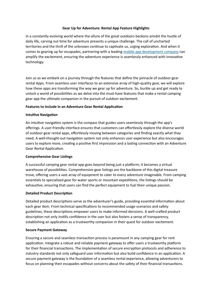 gear up for adventure rental app feature