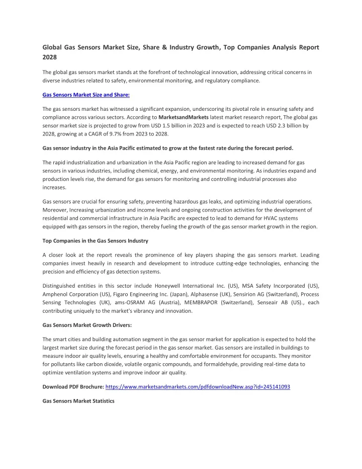 global gas sensors market size share industry