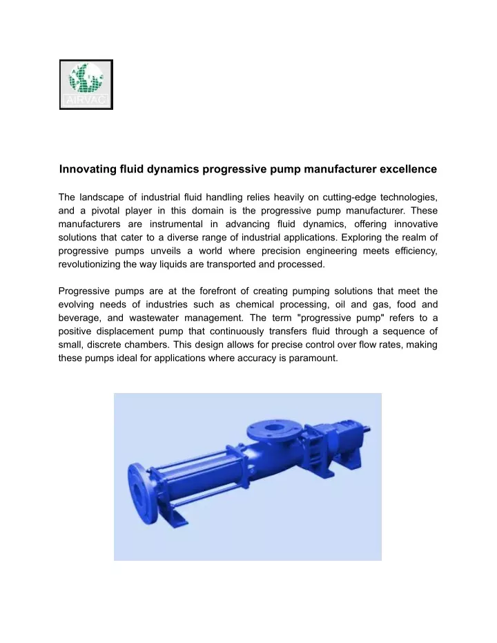 innovating fluid dynamics progressive pump