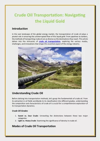 Crude Oil Transportation: Navigating the Liquid Gold
