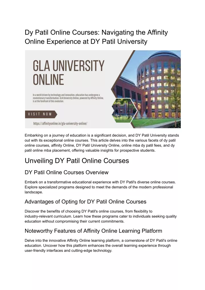 dy patil online courses navigating the affinity