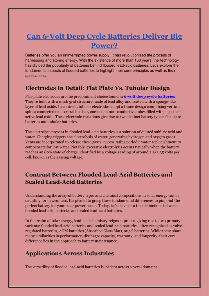 can 6 volt deep cycle batteries deliver big power