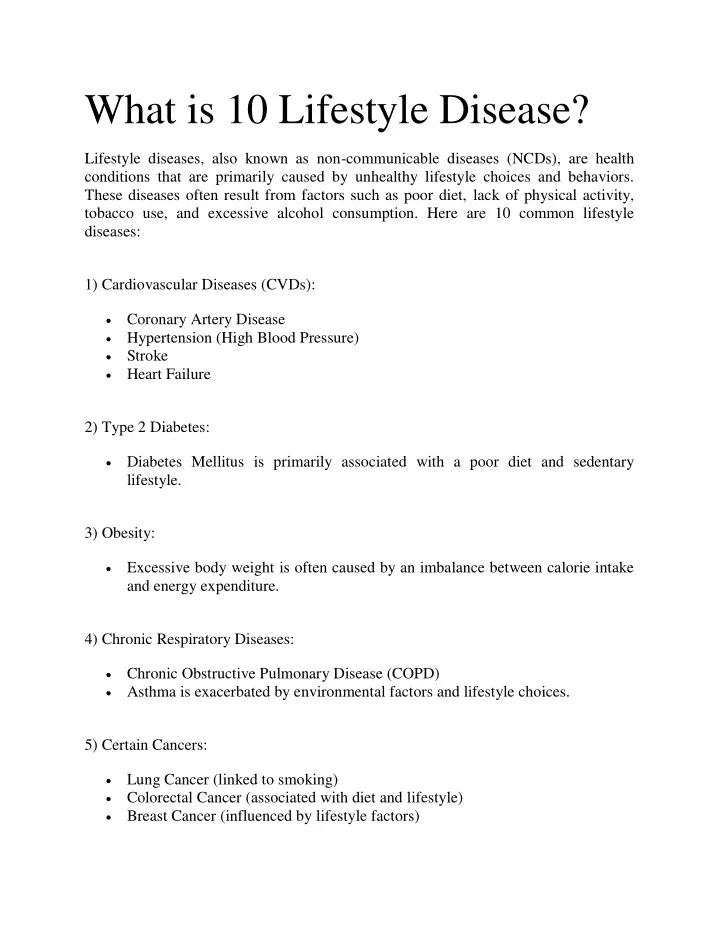what is 10 lifestyle disease