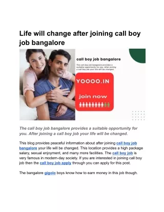 Life will change after joining call boy job bangalore