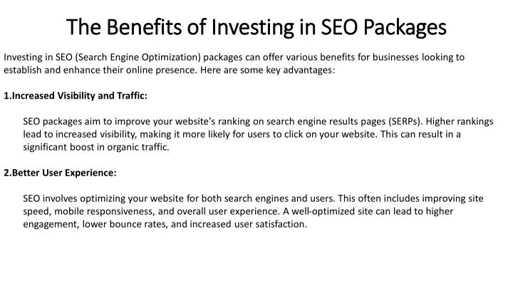 the benefits of investing in seo packages