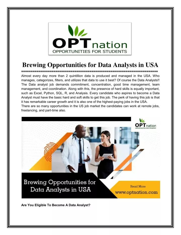 brewing opportunities for data analysts