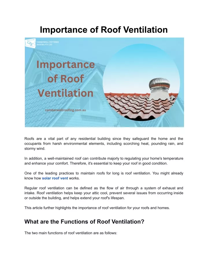 importance of roof ventilation