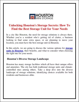 Unlocking Houston's Storage Secrets  How To Find the Best Storage Unit for Your Needs