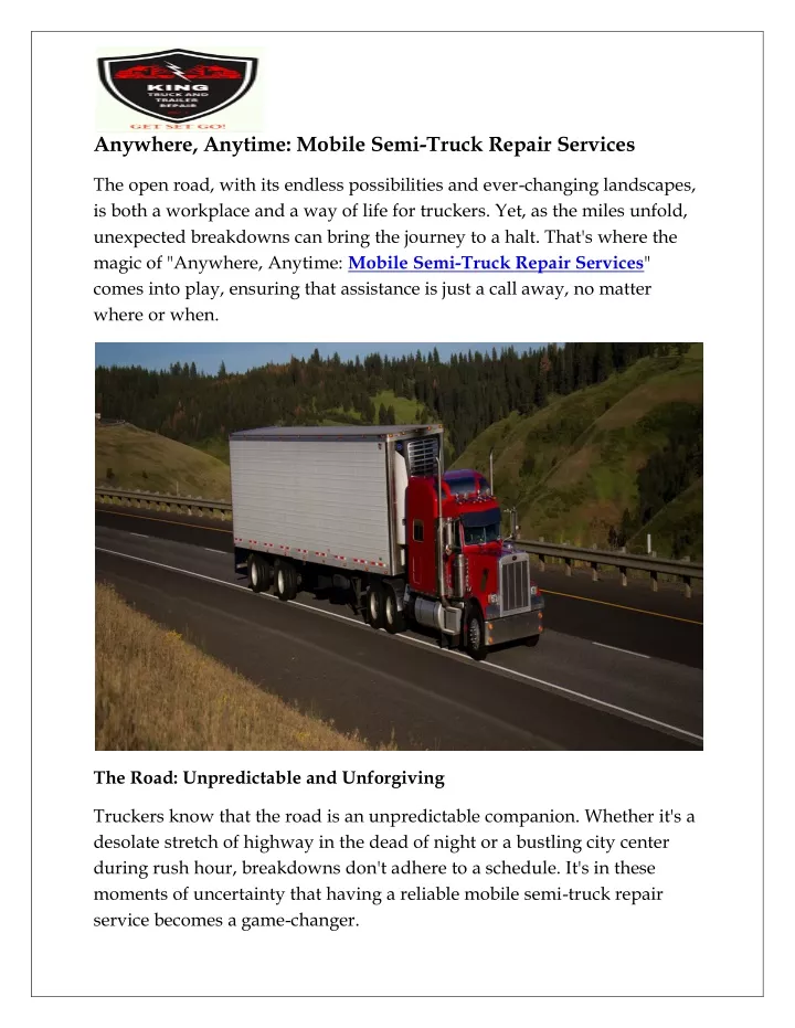 anywhere anytime mobile semi truck repair services