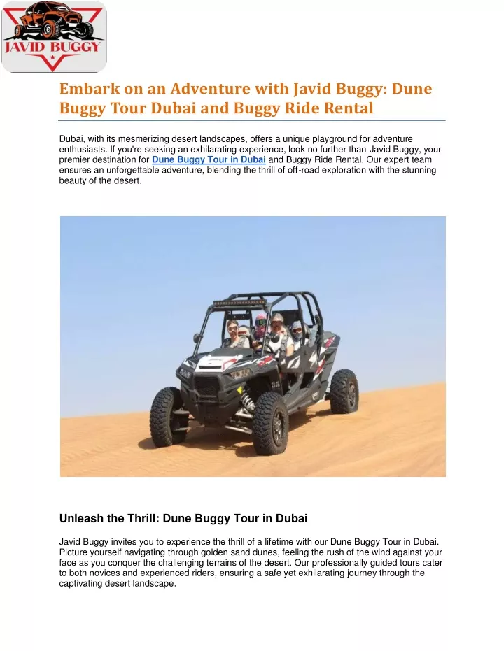embark on an adventure with javid buggy dune
