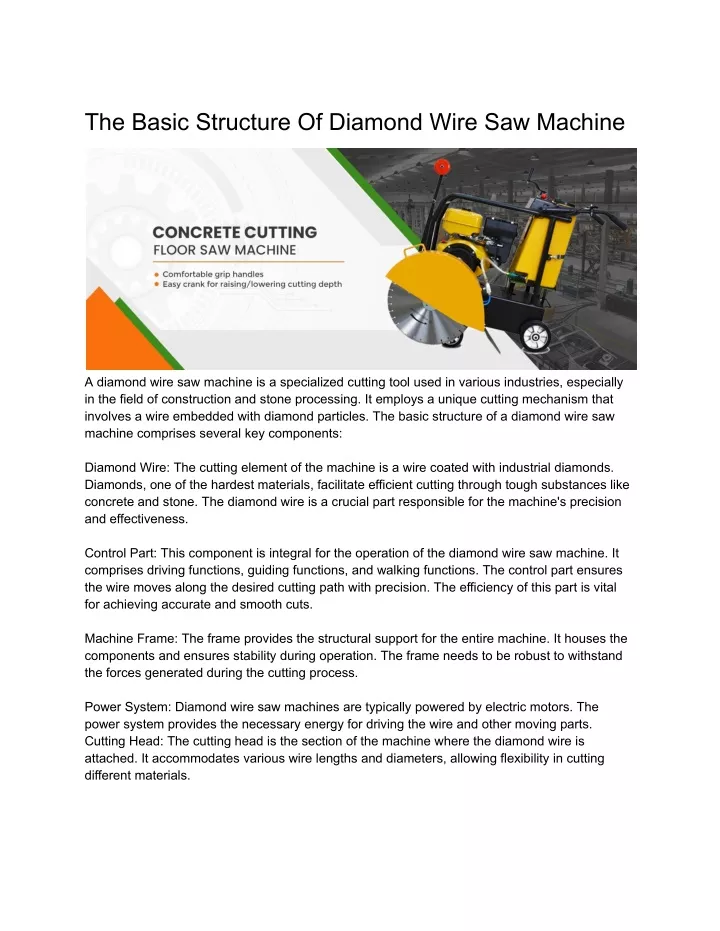 the basic structure of diamond wire saw machine