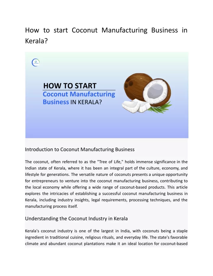 how to start coconut manufacturing business