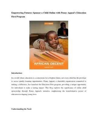 Empowering Futures Sponsor a Child Online with Penny Appeal Education First Program