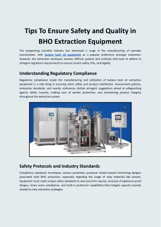 Tips To Ensure Safety and Quality in BHO Extraction Equipment