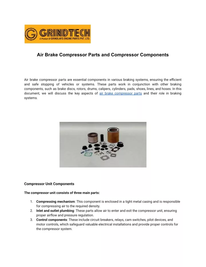 air brake compressor parts and compressor