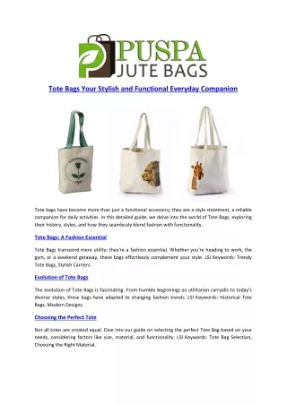 Tote Bags Your Stylish and Functional Everyday Companion