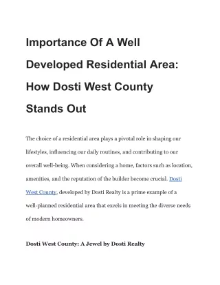 Importance Of A Well Developed Residential Area_ How Dosti West County Stands Out (1)