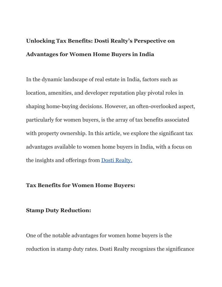 unlocking tax benefits dosti realty s perspective