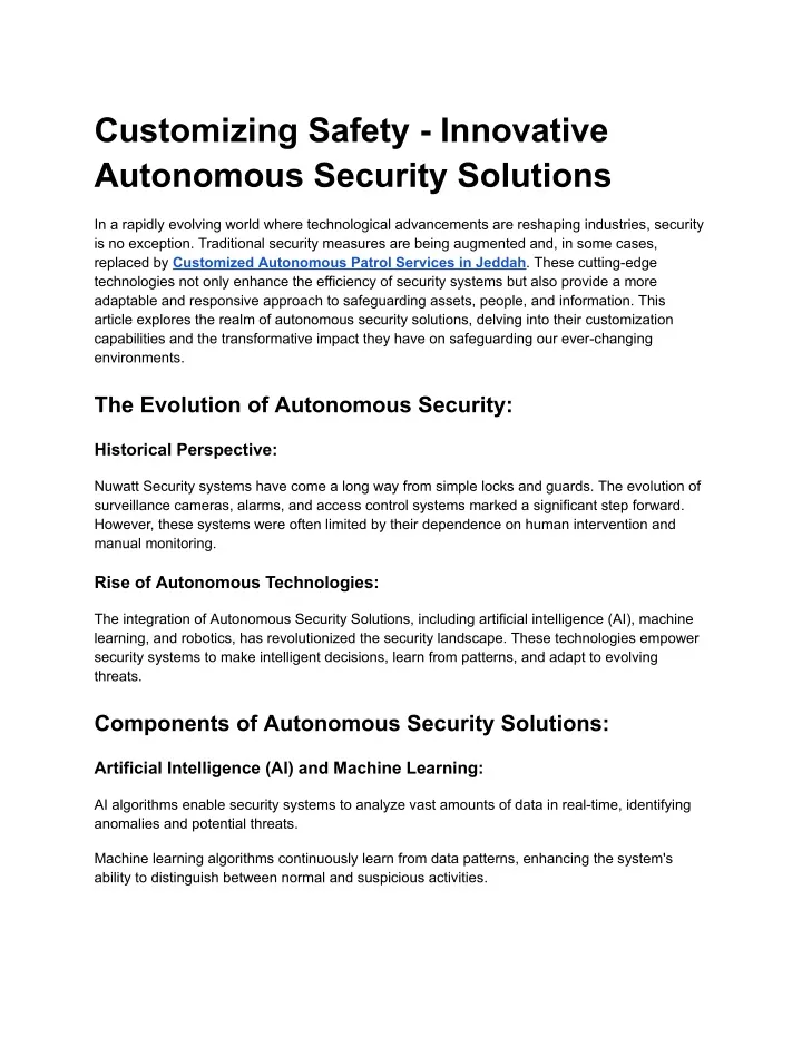 customizing safety innovative autonomous security